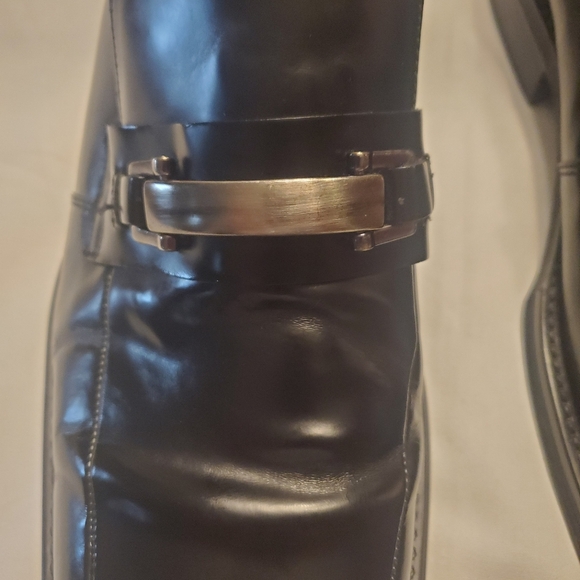 Kenneth Cole Reaction Bottoms Away Loafers Black Leather Chrome Accent Size 12 - Picture 13 of 16